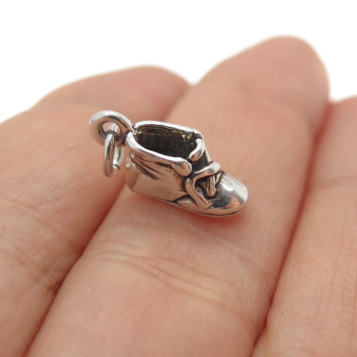 SUNWEST 925 Sterling Silver Vintage Shoe Oxidized Minimalist 3D Charm Pendant