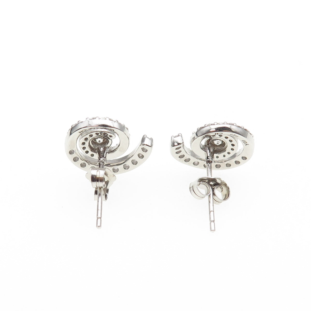 925 Sterling Silver Round-Cut C Z Spiral Stud Earrings