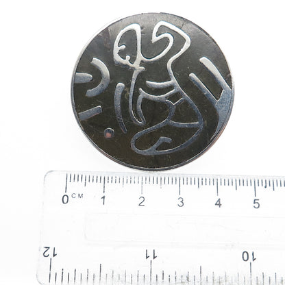 LOS CASTILLO 925 Sterling Silver Vintage Mexico Real Black Onyx Pin Pendant #46