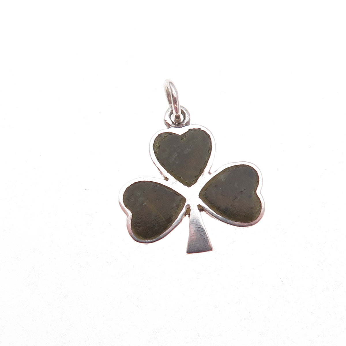 Solvar 925 Sterling Silver Vintage Ireland Real Connemara Marble Clover Pendant