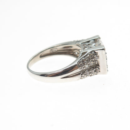 MEDA 925 Sterling Silver Radiant & Round-Cut C Z Engagement Ring Size 8