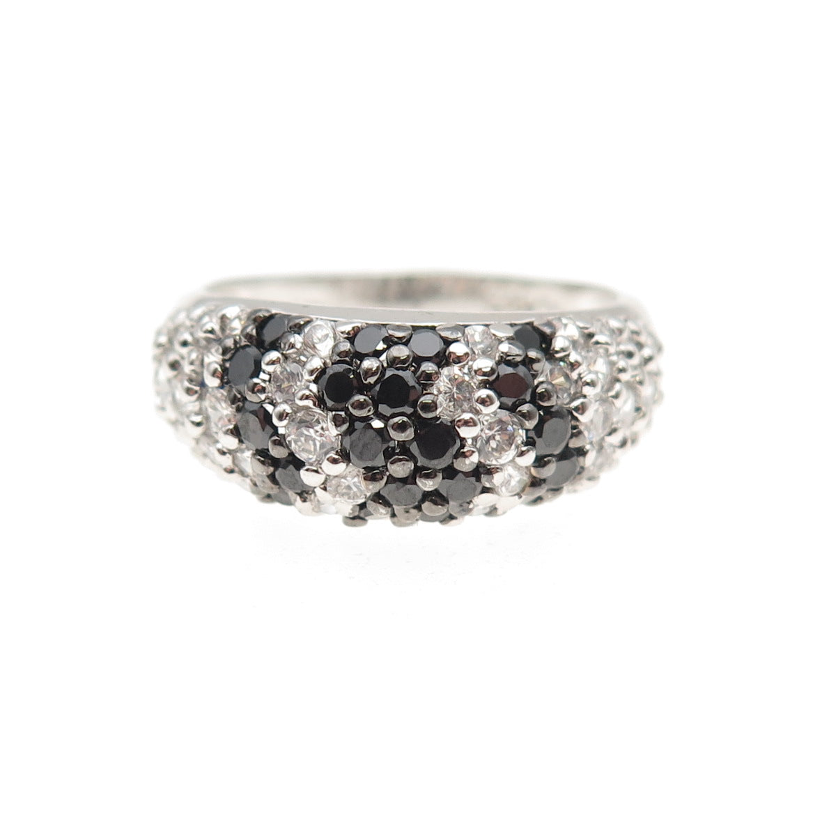 925 Sterling Silver Round-Cut Black & White C Z Zebra Ring Size 7