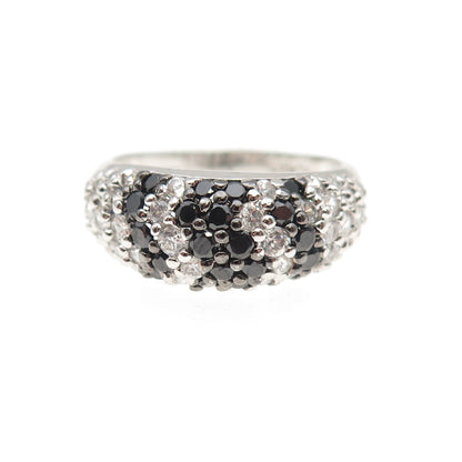 925 Sterling Silver Round-Cut Black & White C Z Zebra Ring Size 7