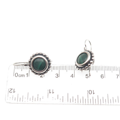 925 Sterling Silver Vintage Real Malachite Beaded Oxidized Dangle Earrings