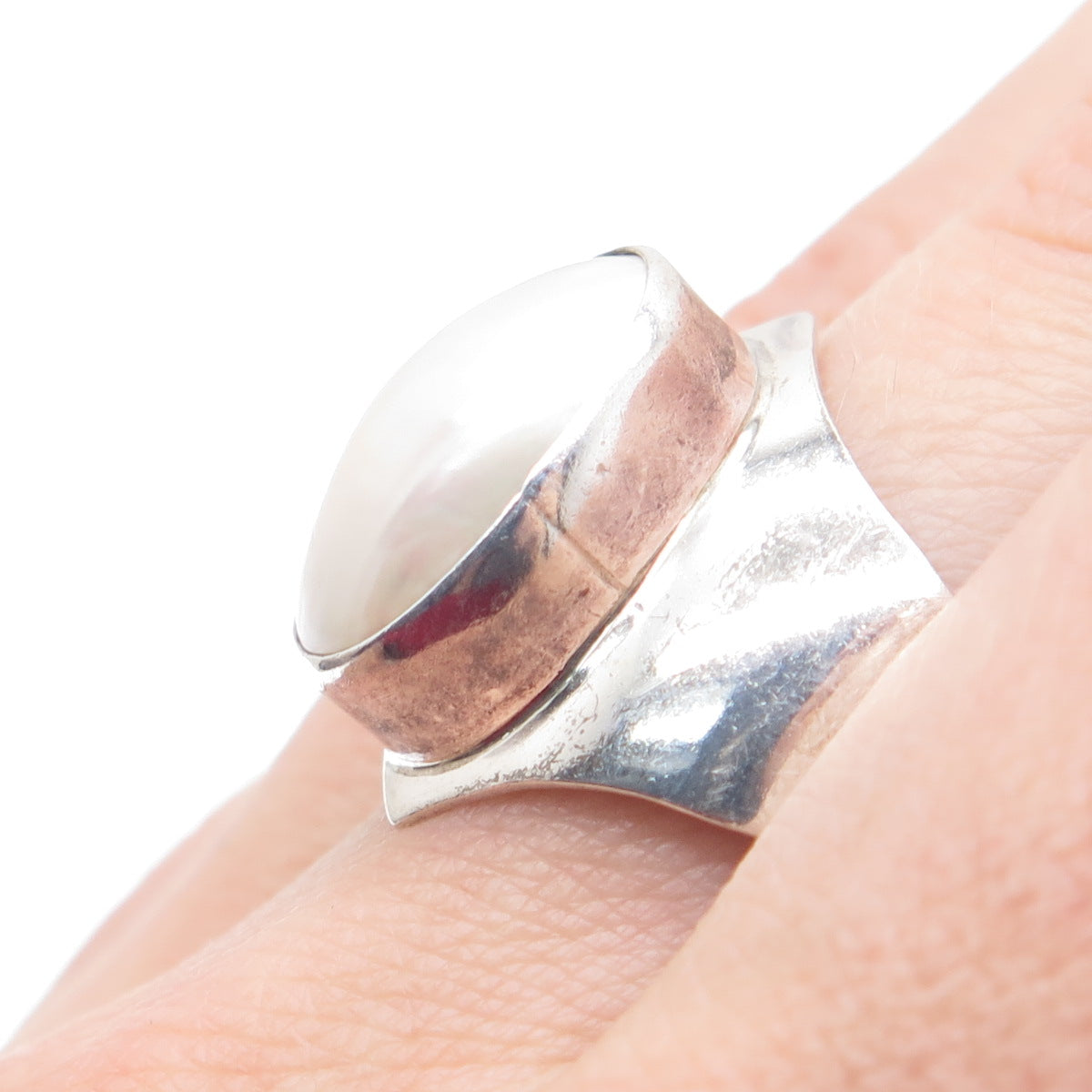 GILO & GRACE NAKAI Navajo Old Pawn 925 Sterling Vintage Real MOP Ring Size 9.75