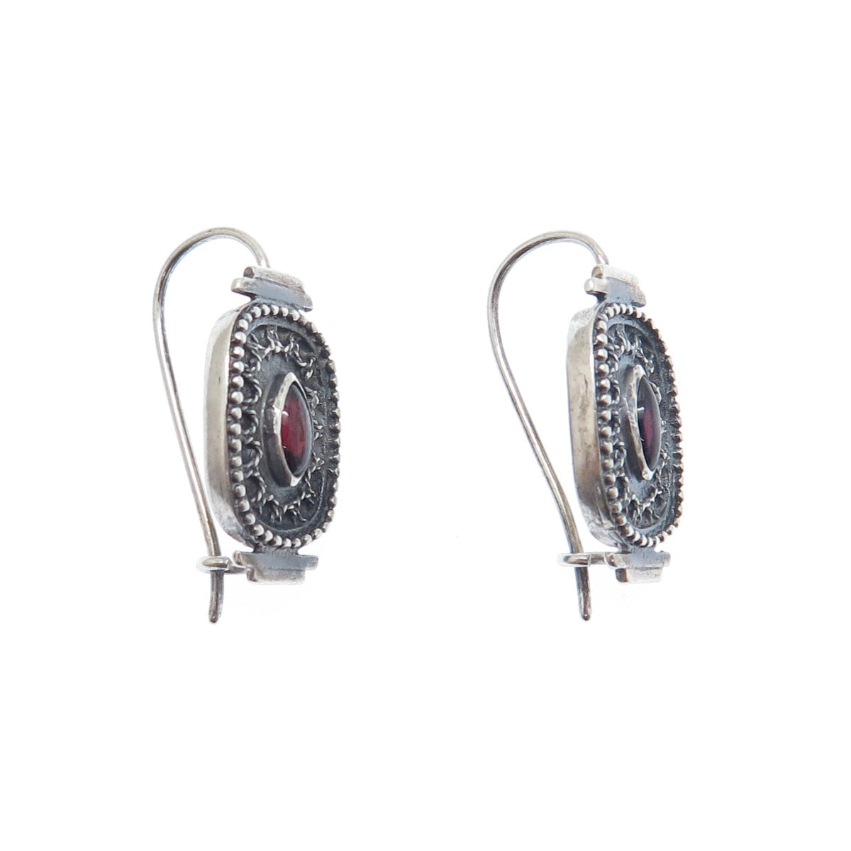 925 Sterling Silver Vintage Real Marquise-Cut Amethyst Oxidized Earrings
