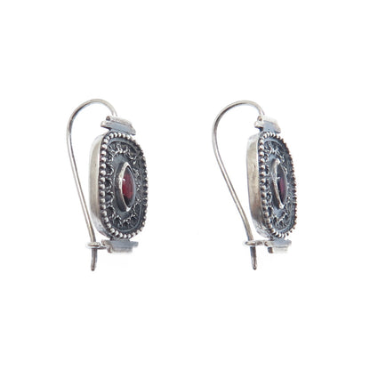925 Sterling Silver Vintage Real Marquise-Cut Amethyst Oxidized Earrings