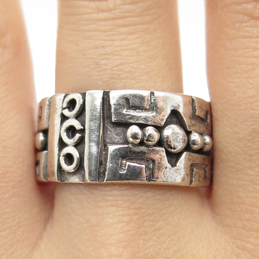 925 Sterling Silver Vintage EMH Mexico Tribal Band Ring Size 9.75