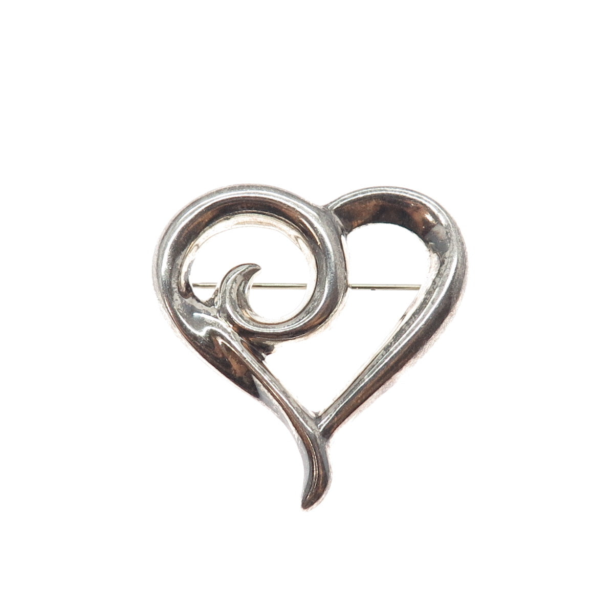 925 Sterling Silver Vintage Modernist Heart Oxidized Pin Brooch