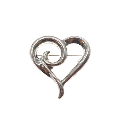 925 Sterling Silver Vintage Modernist Heart Oxidized Pin Brooch