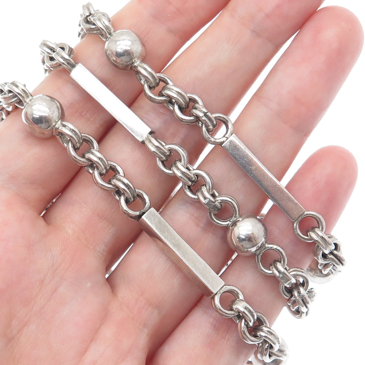 CECILIA TONO 925 Sterling Silver Vintage Mexico Multi-Chain Necklace 26"