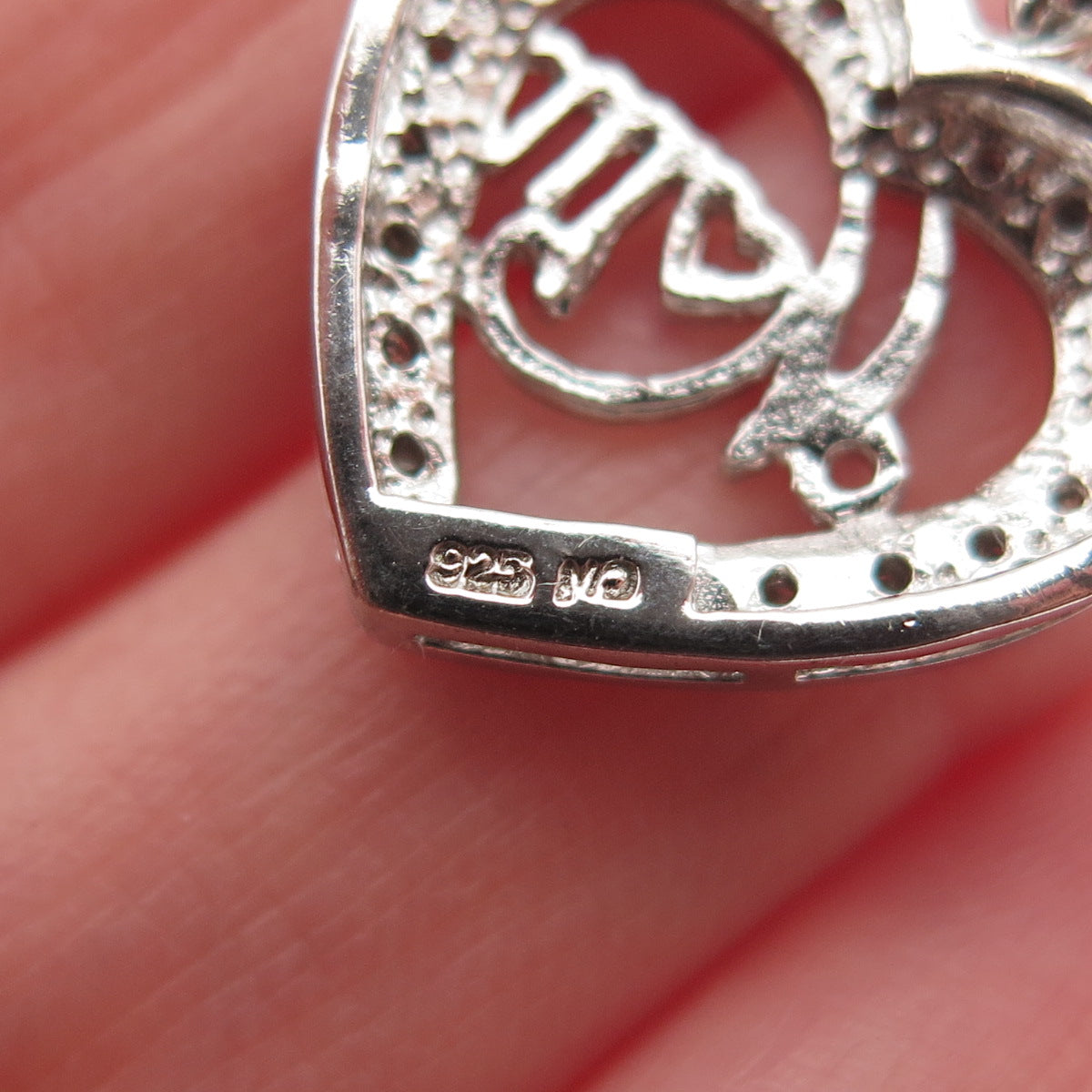 Charles Winston 925 Sterling Silver Real Diamond Mom Heart Charm Pendant