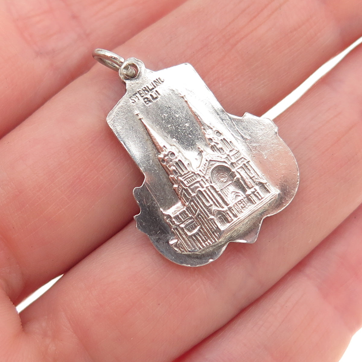 BLISS 925 Sterling Silver Antique Art Deco St. Ann Oxidized Charm Pendant