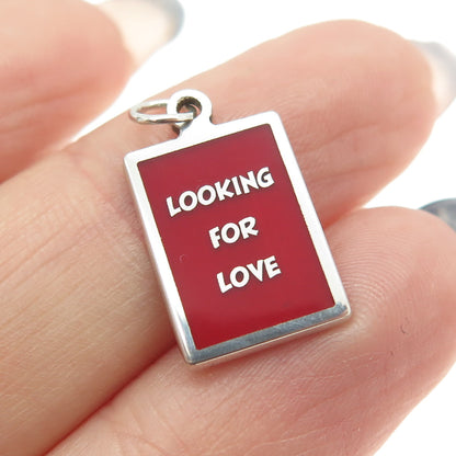 925 Sterling Silver Red Enamel "Looking For Love" Minimalist Charm Pendant