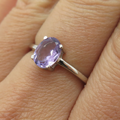 DAZZLERS 925 Sterling Silver Real Oval-Cut Amethyst Ring Size 7