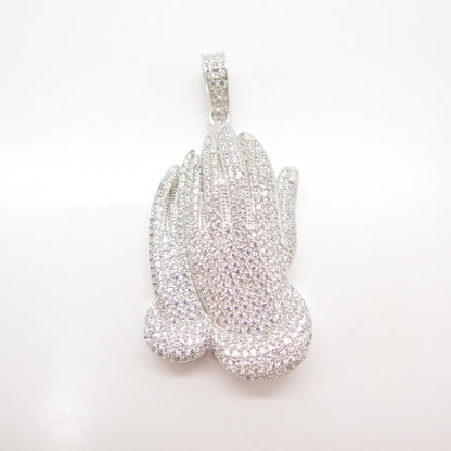 925 Sterling Silver Pave C Z Hands In Prayer Pendant