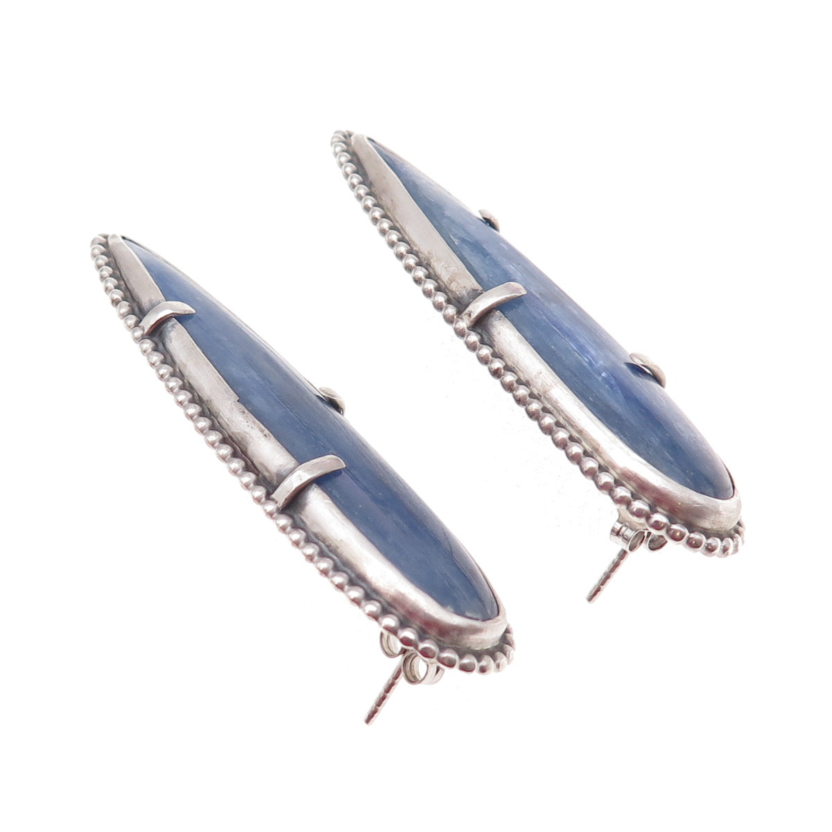 925 Sterling Silver Vintage Real Kyanite Modernist Oxidized Earrings