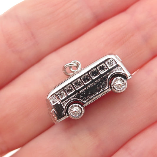 925 Sterling Silver Vintage School Bus Movable 3D Charm Pendant