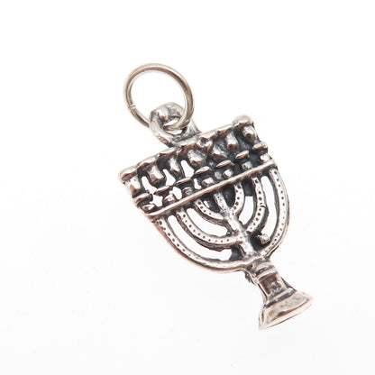 925 Sterling Silver Vintage Menorah Judaica Oxidized Charm Pendant