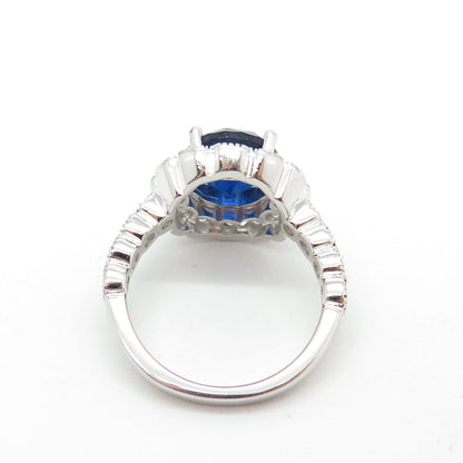 925 Sterling Silver White & Blue C Z Ring Size 5