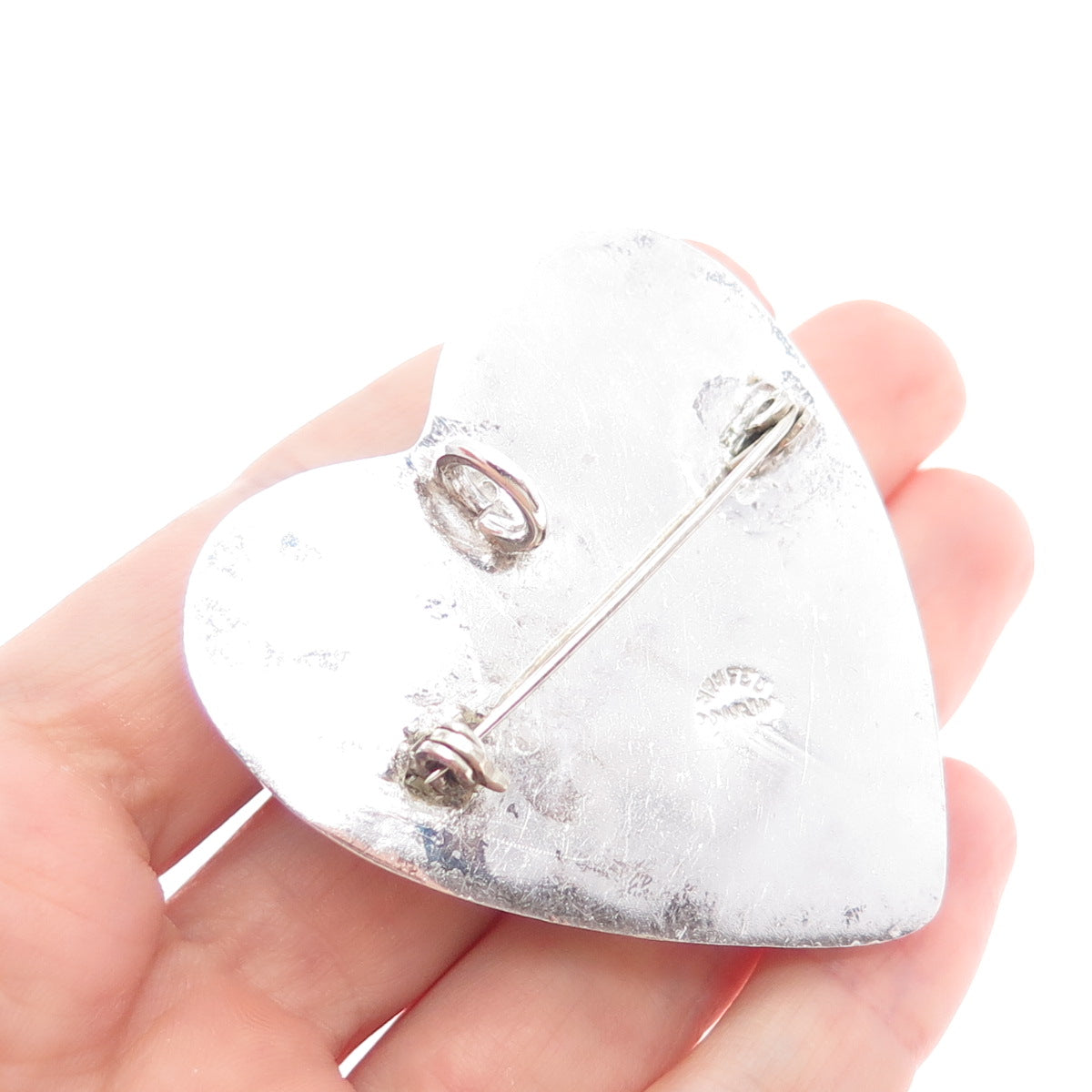925 Sterling Silver Vintage Mexico Puffy Heart Pin Brooch / Pendant