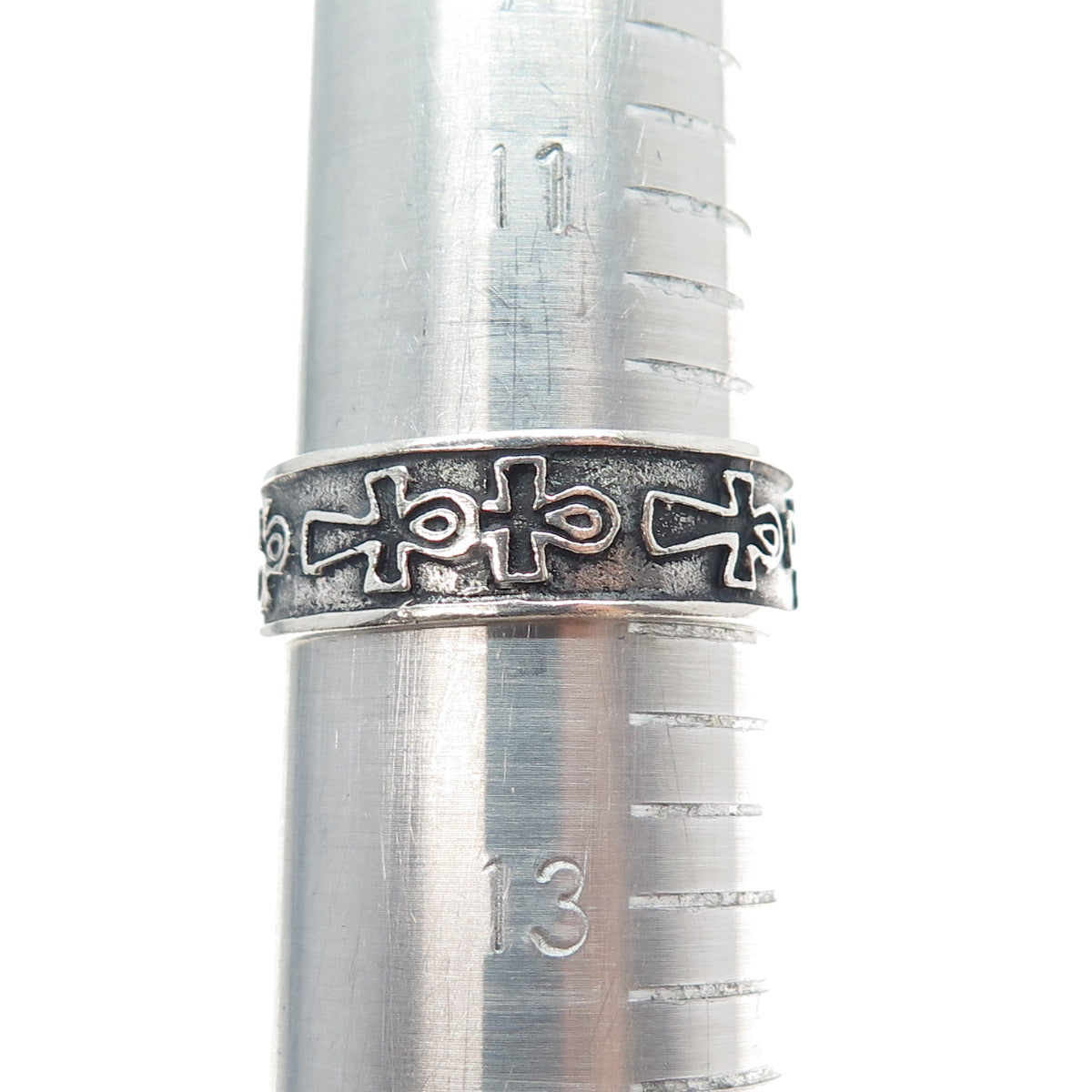 925 Sterling Silver Vintage Egyptian Ankh Oxidized Band Ring Size 12.25
