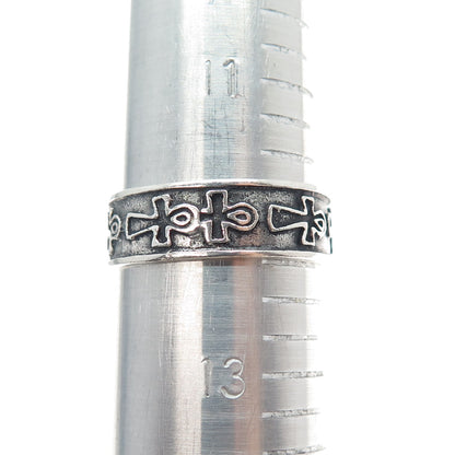 925 Sterling Silver Vintage Egyptian Ankh Oxidized Band Ring Size 12.25