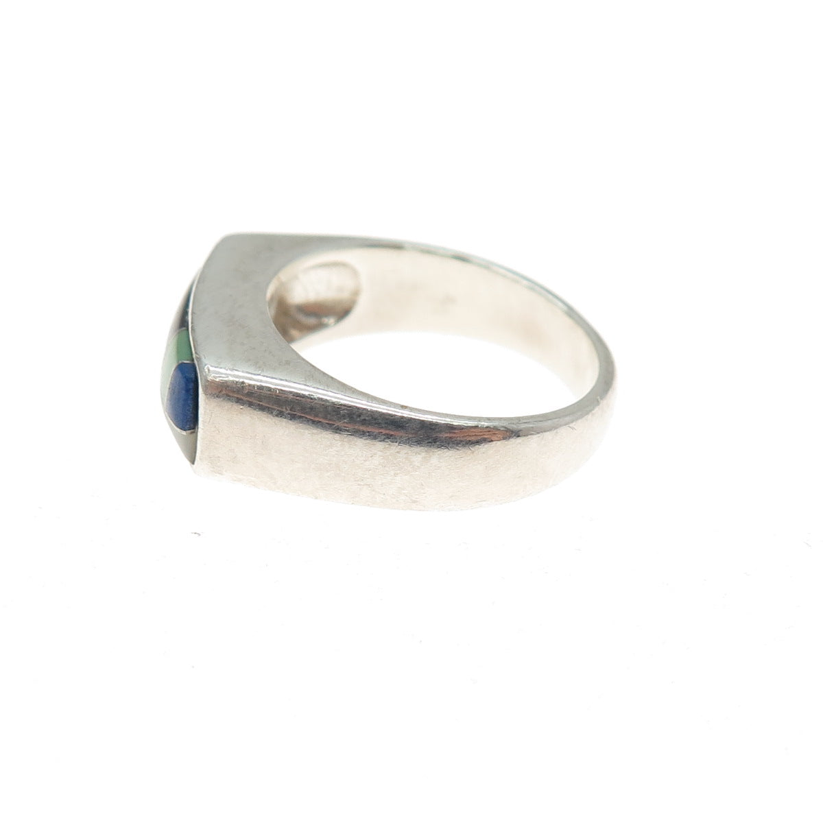 CAROLYN POLLACK Sterling Silver Vintage Turquoise Lapis Onyx & MOP Ring Size 6.5