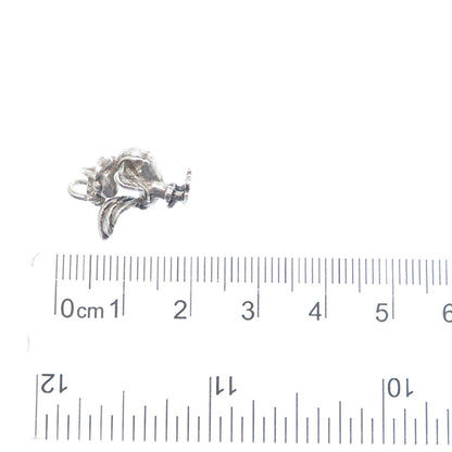 925 Sterling Silver Vintage Rooster Minimalist 3D Charm Pendant