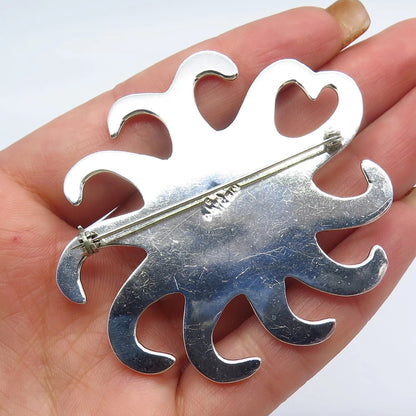 925 Sterling Silver Vintage Mexico Sun Modernist Pin Brooch