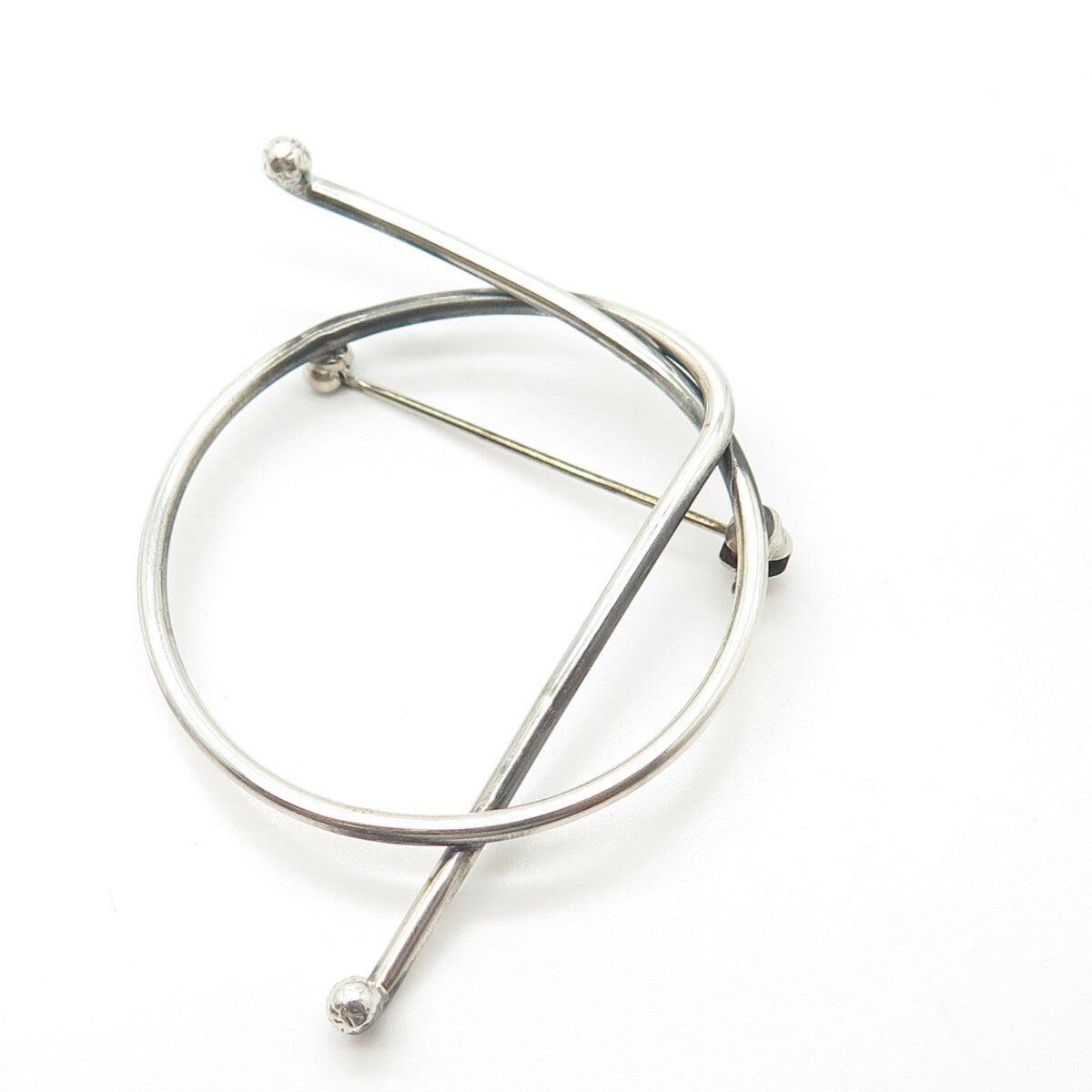 925 Sterling Silver Vintage Handcrafted Modernist Knot Pin Brooch