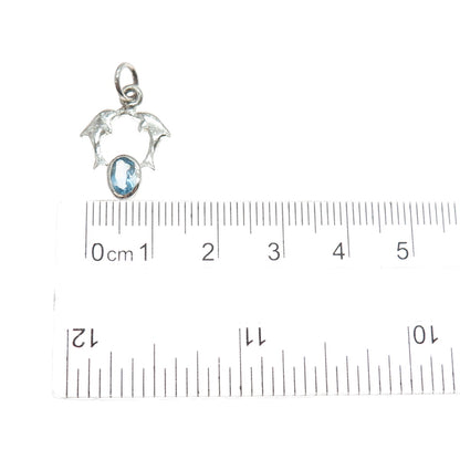 CHARLES WINSTON 925 Sterling Silver Vintage Blue Topaz Dolphin Couple Pendant
