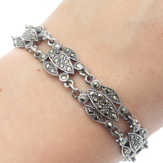 CHAPAL ZENRAY 925 Sterling Silver Vintage Real Marcasite Oxidized Bracelet 7.5"