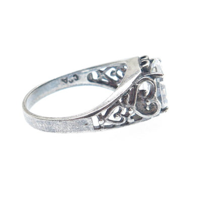 CHATEAU D'ARGENT 925 Sterling Silver Vintage Round-Cut C Z Heart Ring Size 9