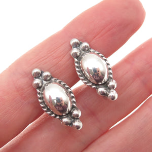 925 Sterling Silver Antique Art Deco Oxidized Beaded Screw Back Earrings