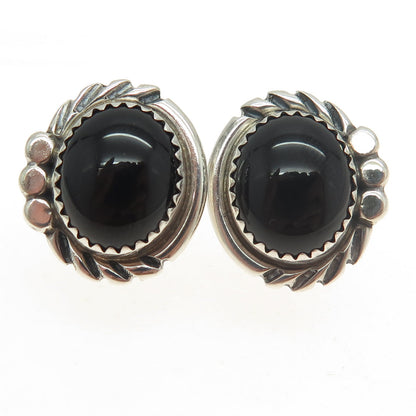 Old Pawn 925 Sterling Silver Vintage Southwestern Black Onyx Tribal Earrings