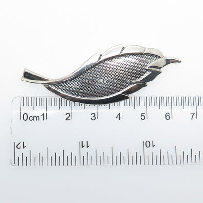 BEAU 925 Sterling Silver Vintage Floral Leaf / Feather Pin Brooch