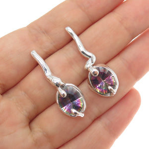 925 Sterling Silver Vintage Real Mystic Topaz Modernist Dangle Earrings