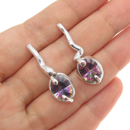 925 Sterling Silver Vintage Real Mystic Topaz Modernist Dangle Earrings