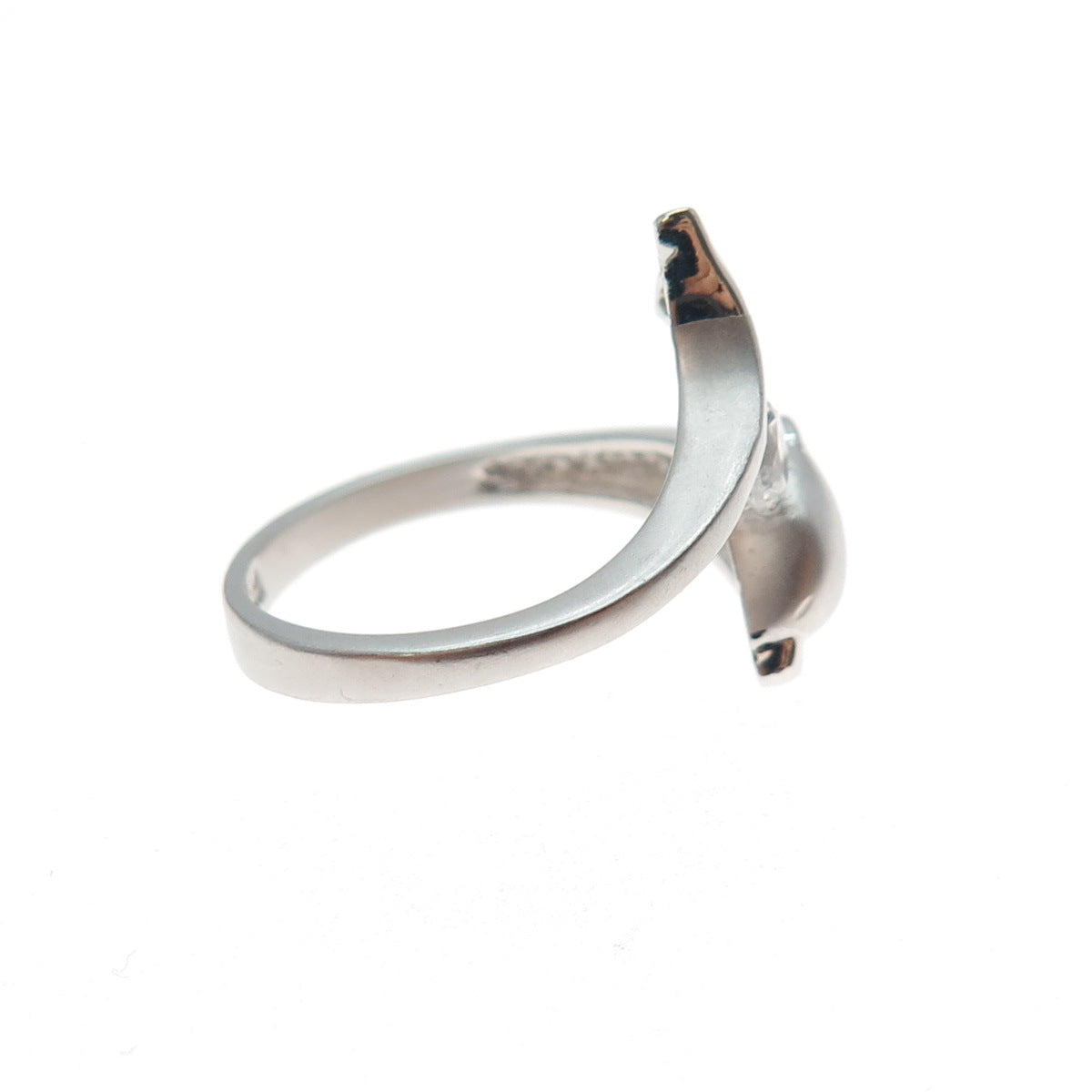 925 Sterling Silver RSC Round-Cut C Z Dolphin Ring Size 4.75