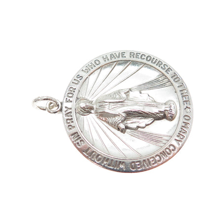 THEDA 925 Sterling Silver Vintage St. Mary Miraculous Religious Medal Pendant