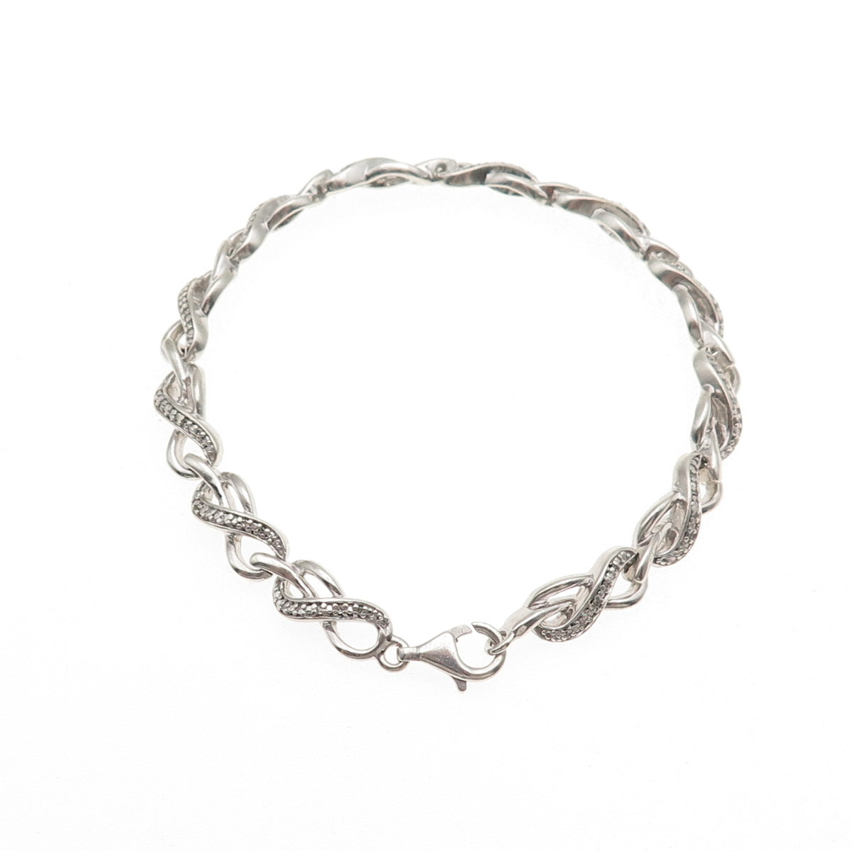 925 Sterling Silver Real Round-Cut Diamond Infinity Link Bracelet 7.25"