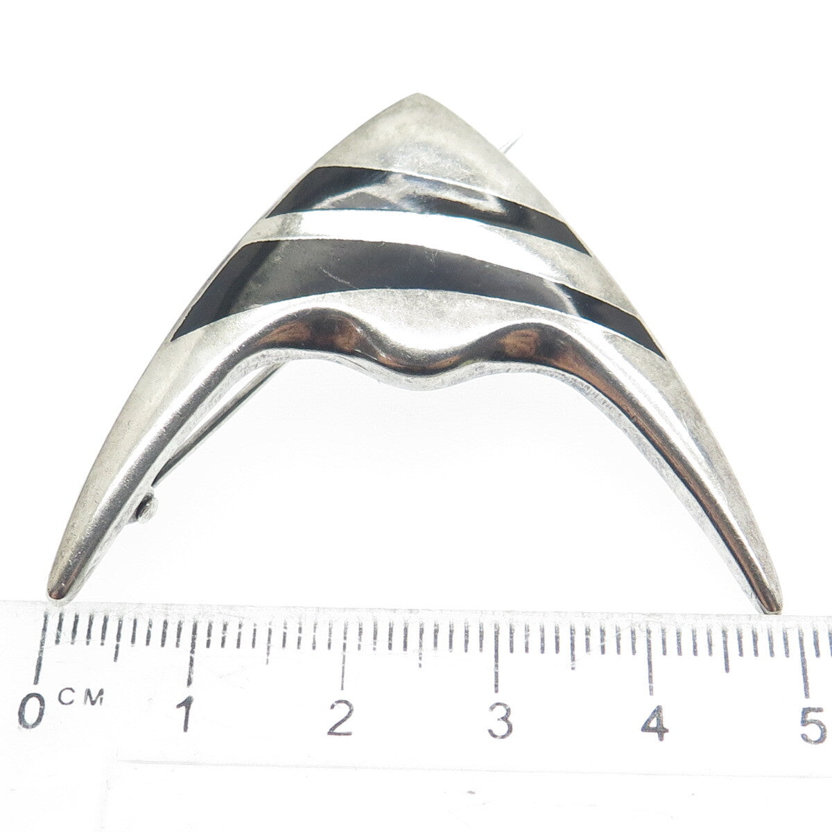 MEKA 925 Sterling Silver Vintage Denmark Real Black Onyx Angelfish Pin Brooch