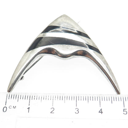 MEKA 925 Sterling Silver Vintage Denmark Real Black Onyx Angelfish Pin Brooch
