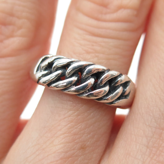 925 Sterling Silver Vintage Curb Chain Oxidized Ring Size 6.25