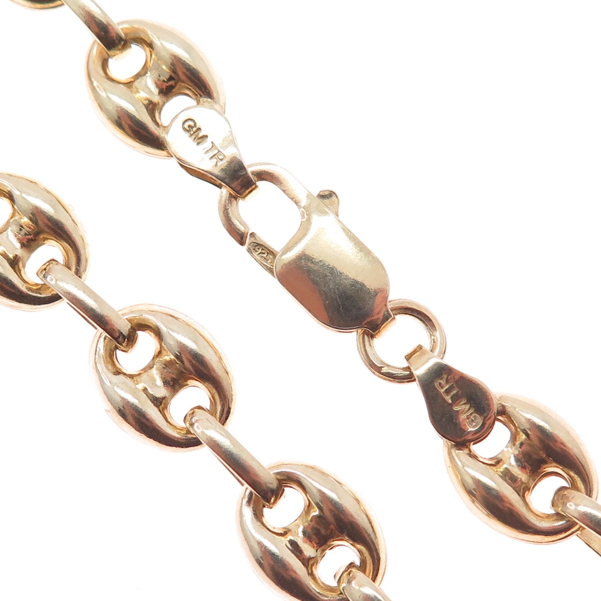925 Sterling Silver Gold Plated Anchor Mariner Link Bracelet 8.75"