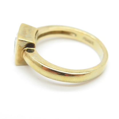 925 Sterling Silver Gold Plated Princess-Cut Shaped C Z Ring Size 6