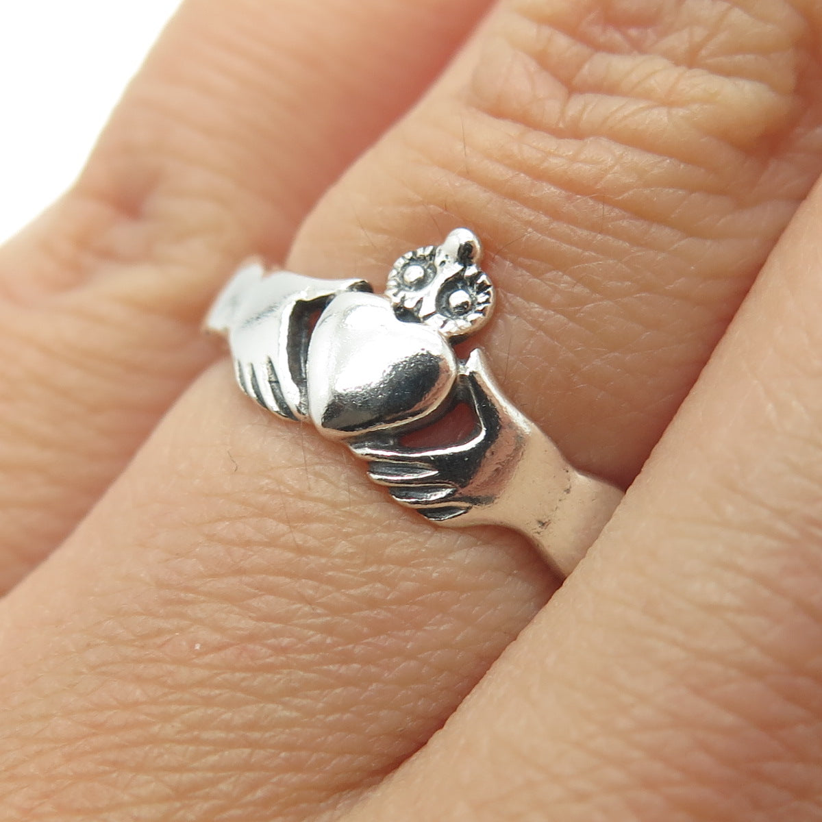 925 Sterling Silver Vintage Irish Claddagh Ring Size 6.75