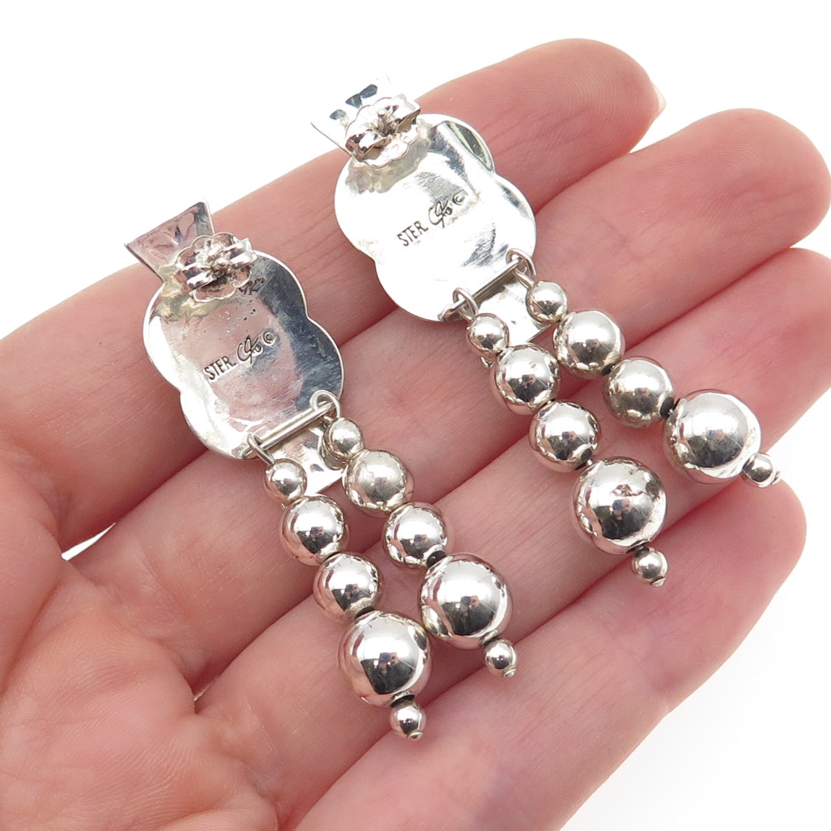 CAROLYN POLLACK Old Pawn 925 Sterling Vintage Turquoise Beaded Dangle Earrings