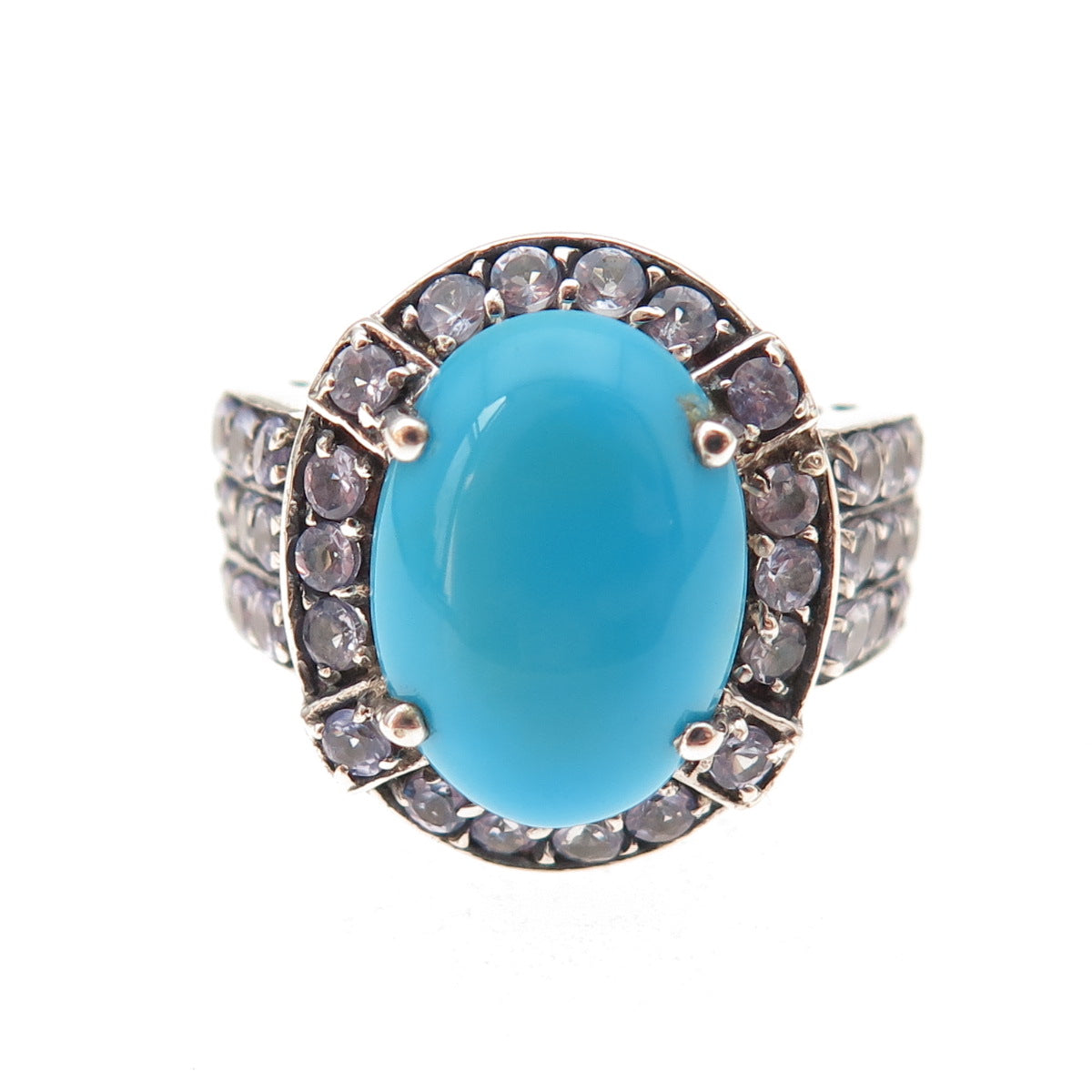 Chuck Clemency 925 Sterling Silver Real Turquoise & Tanzanite Ring Size 8.25